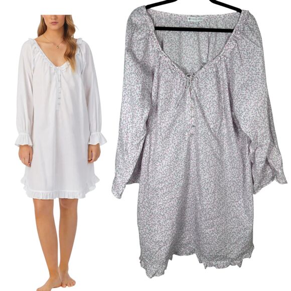 Eileen West Cotton Lawn Poet Shirt Sleep Shirt Gown Dress Floral Size XL - Picture 2 of 9